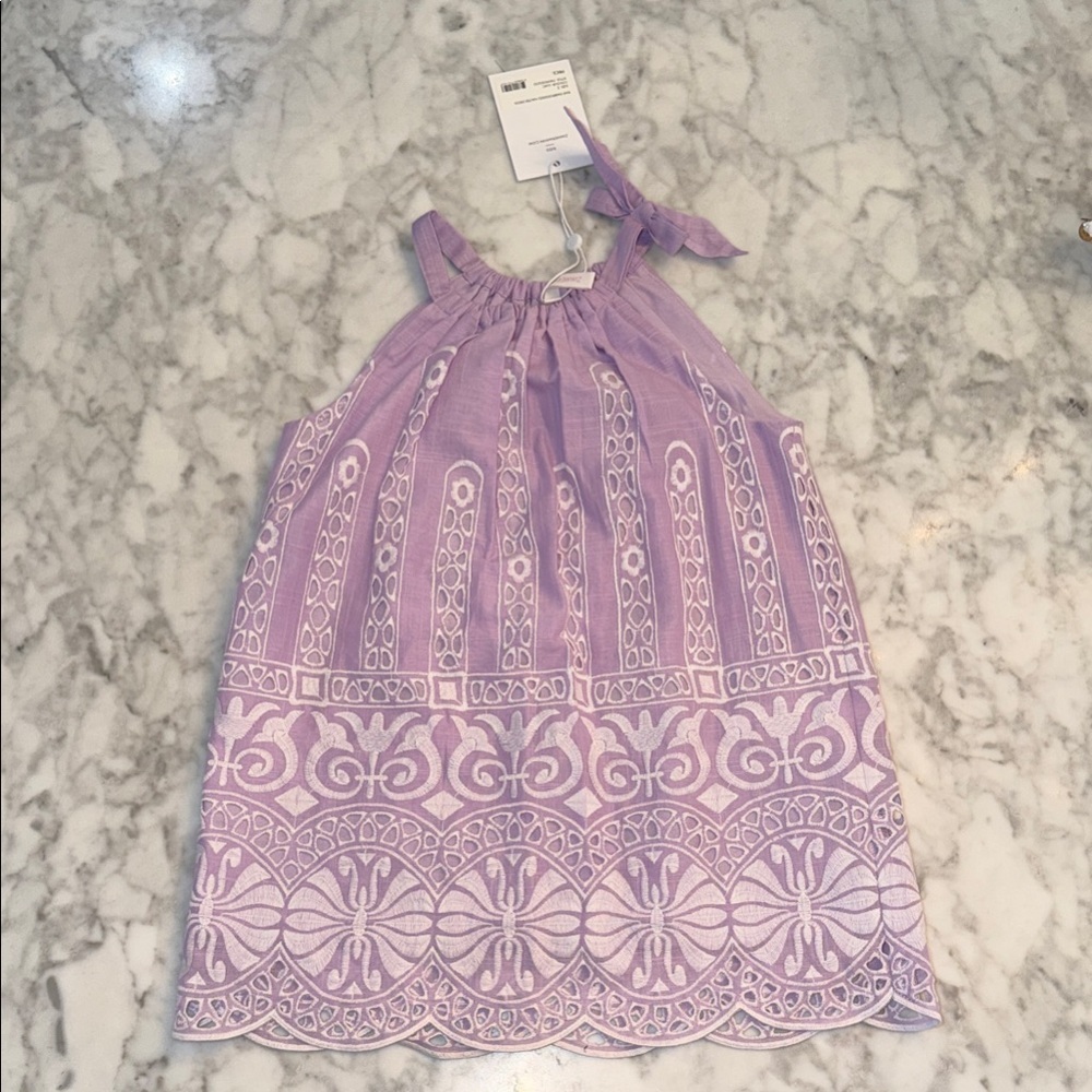 NWT ZIMMERMANN LAVENDER WITH WHITE EMBROIDERY HALTER DRESS 2Y
